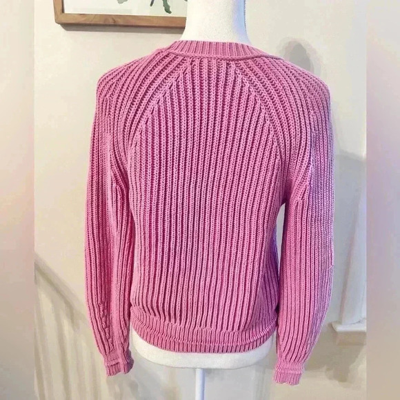 J. Crew Reimagined Garment-Washed Fuchsia Ribbed Crewneck  Sweater - Picture 4 of 7